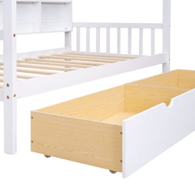 Streamdale Wooden Twin Size House Bed With 2 Drawers, Kids Bed With Storage Shelf