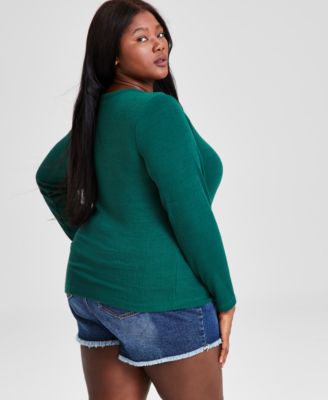 Trendy Plus Size Scoop-Neck Ribbed T-Shirt, Created for Macy's
