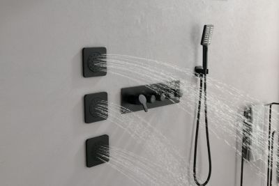 Wall Mounted Waterfall Rain Shower System With 3 Body Sprays &amp; Handheld Shower