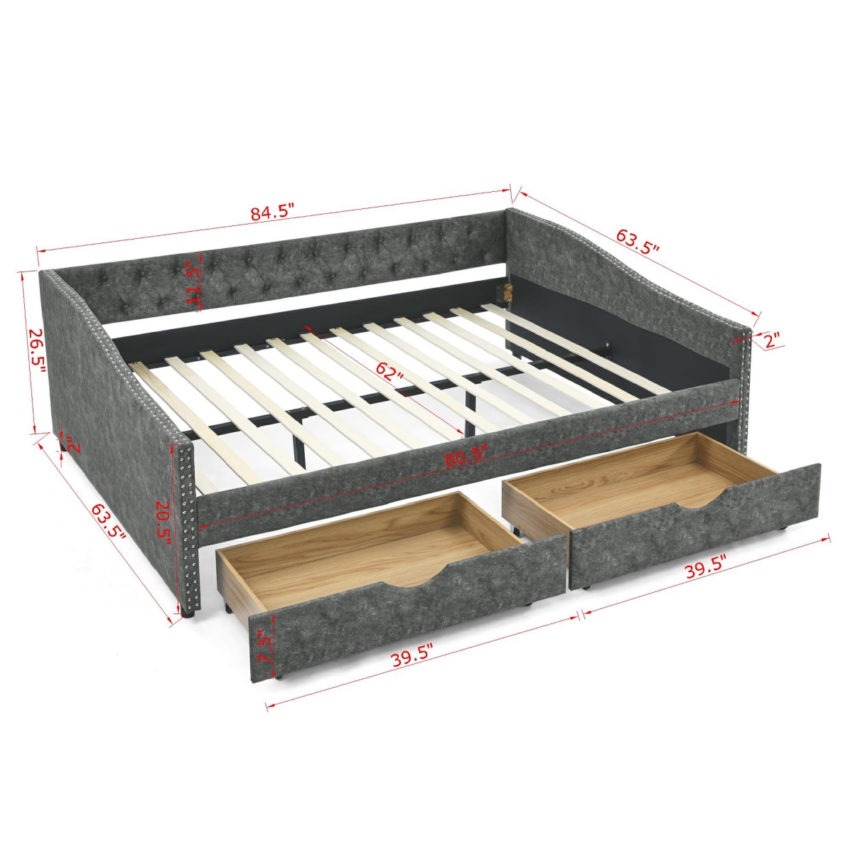 Streamdale Furniture Queen Size Daybed With Drawers Upholstered Tufted Sofa Bed,,With Button On Back And Copper