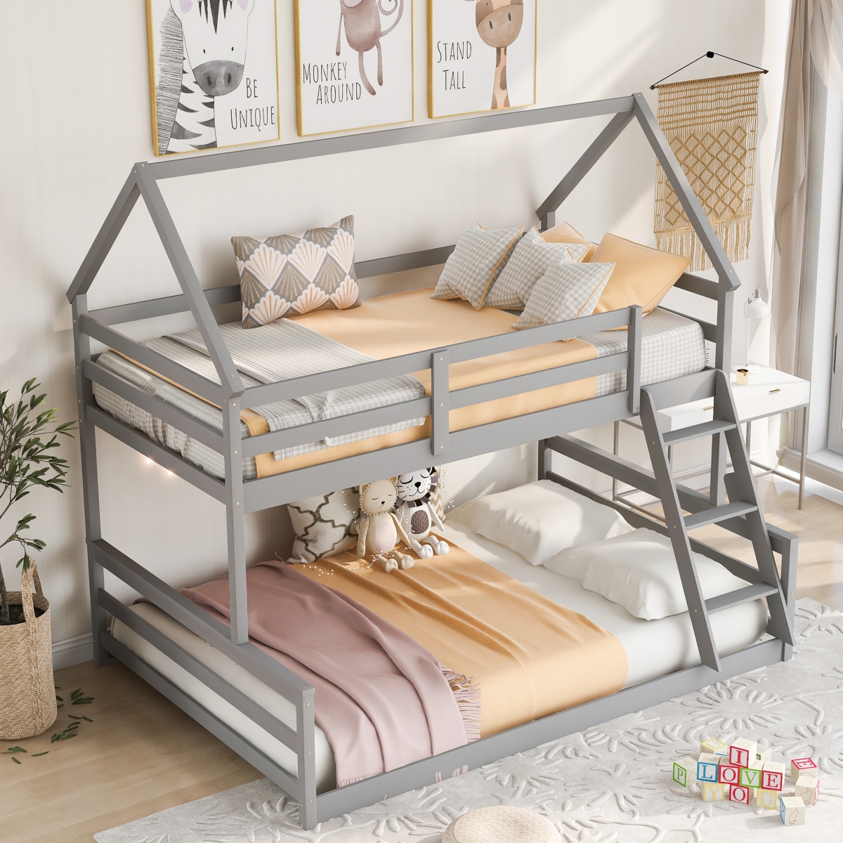 Streamdale Twin Over Full House Bunk Bed With Built-In Ladder