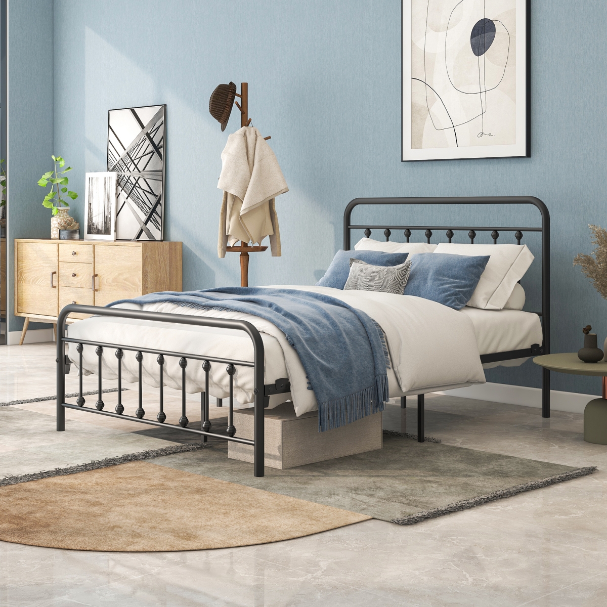 Streamdale Furniture Full Metal Platform Bed Frame With Headboard Strong Slat Support No Box Spring Needed
