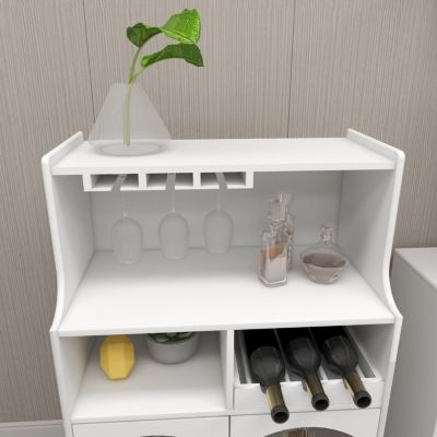 Streamdale Modern White Wine Cabinet with Glass Door and Removable Racks