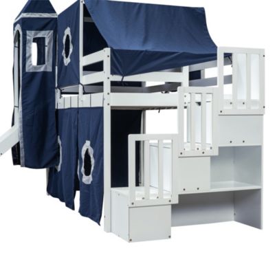 Twin Size Loft Bed with Tent and Tower