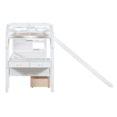 Twin Bunk Bed with Storage, Slide, Desk, and Drawers