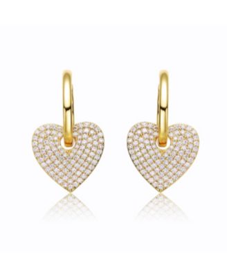 14k Gold Plated with Cubic Zirconia Heart Dangle Hoop Drop Earrings