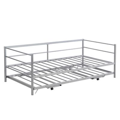 Streamdale Twin Size Metal Daybed With Adjustable Trundle, Pop Up Trundle, Silver