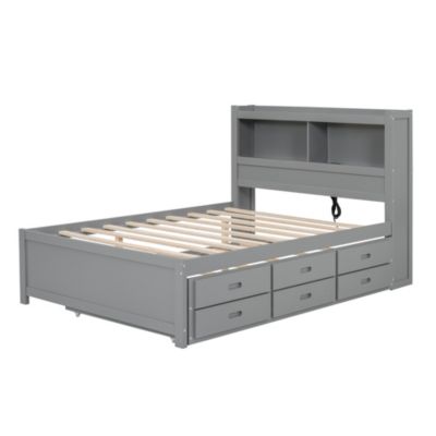 Full Size Platform Bed With Trundle, Drawers And USB Plugs