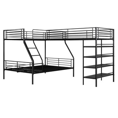 Twin Metal Loft & Bunk Bed with Shelves