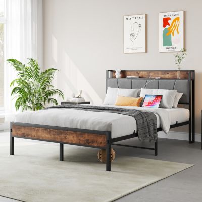  Vintage Bed Frame with Storage Headboard & Charging