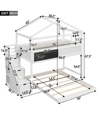 Over Full House Bunk Bed With Storage Staircase And Blackboard