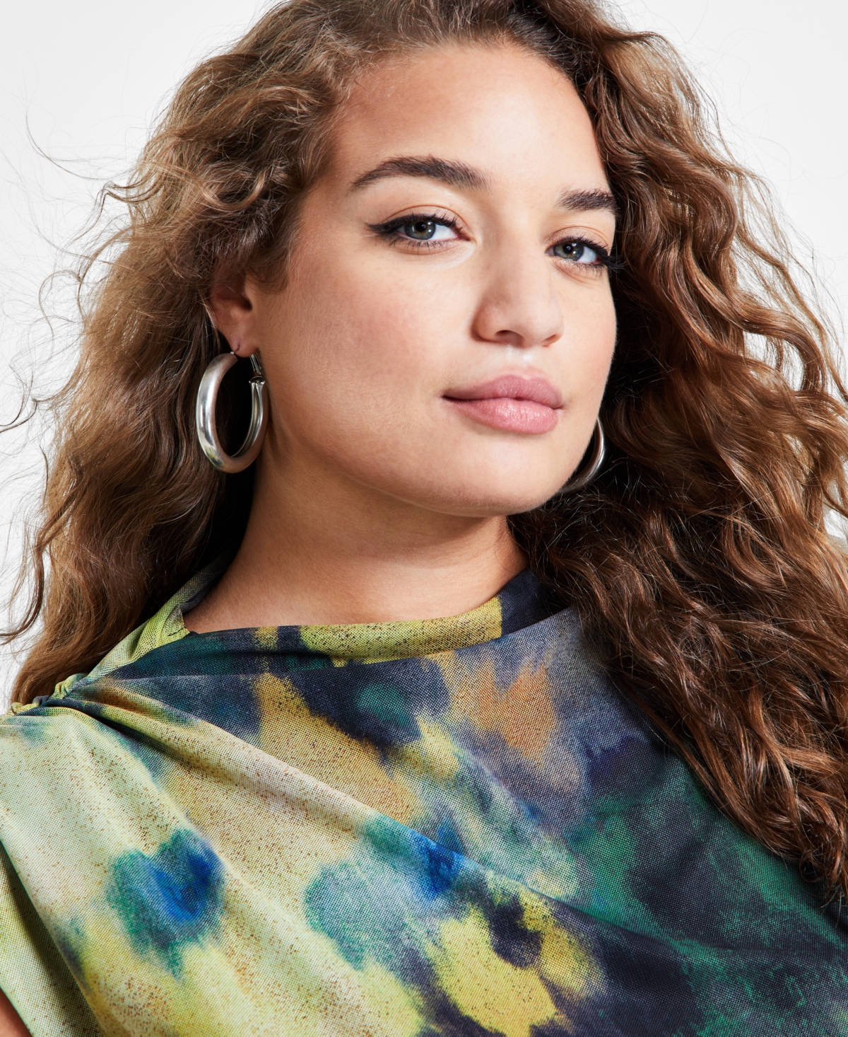 Bar Iii Trendy Plus Size Printed Cap-Sleeve Mesh Dress, Created for Macy's