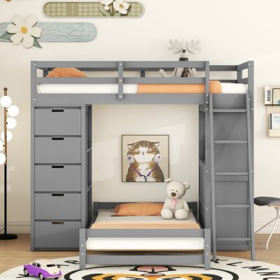 Twin Size  Solid Pine and Plywood Bunk Bed With LED Light And USB Ports