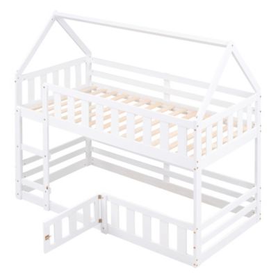 Streamdale Twin Over Twin House Bunk Bed With Fence And Door