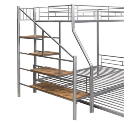 Streamdale Silver Metal Bunk Bed with Trundle and Storage