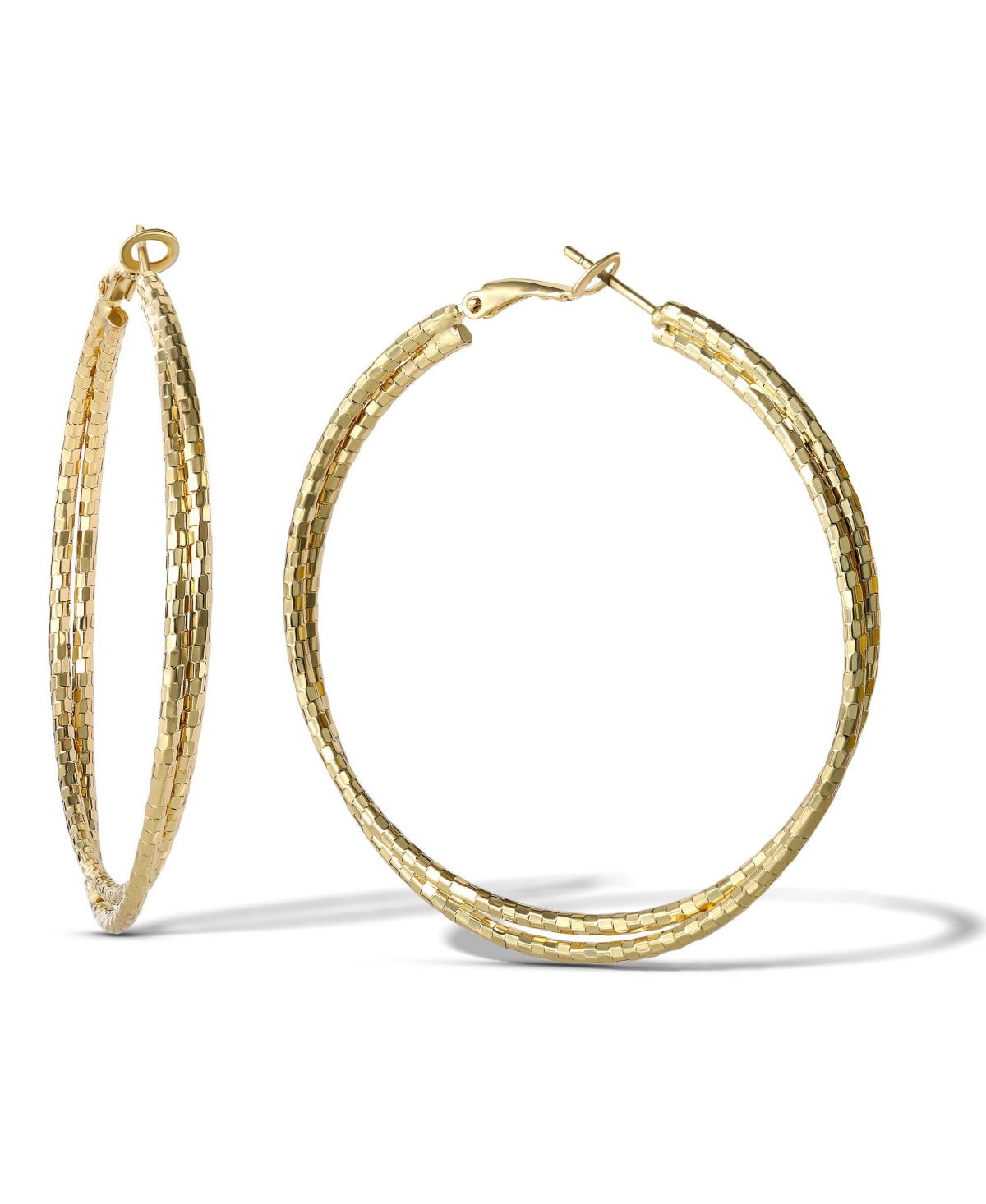 Womens Double Hoop Faceted Earrings - Gold-Tone Hoop Earrings - Gold tone