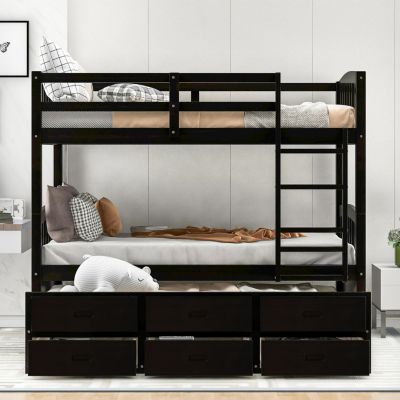 Streamdale Twin Over Twin Wood Bunk Bed With Trundle And Drawers