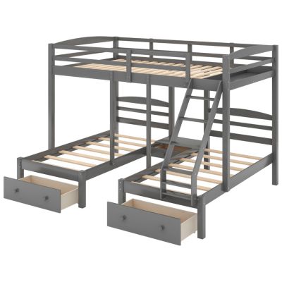 Streamdale Full Over Twin & Twin Bunk Bed, Triple Bunk Bed With Drawers