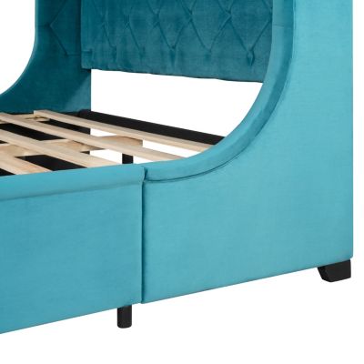 Streamdale Velvet Wingback Storage Platform Bed with Drawer