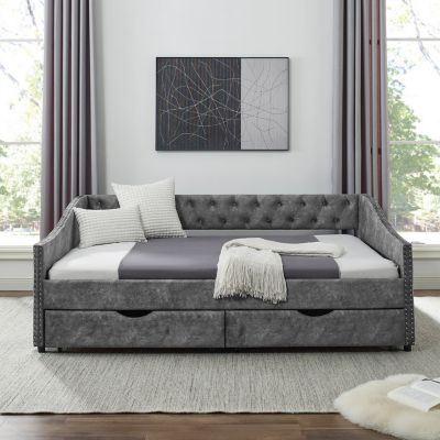 Upholstered Daybed with Drawers and Tufted Sofa Bed