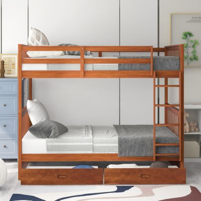 Streamdale Espresso Bunk Bed with Drawers and Ladders