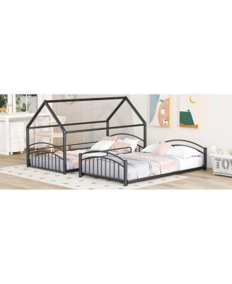Twin Over Twin Metal Bunk Bed With Slide, Kids House Bed