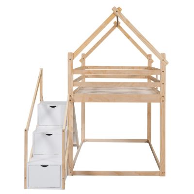 Streamdale Twin Over Twin House Loft Or Bunk Bed With Slide And Staircase