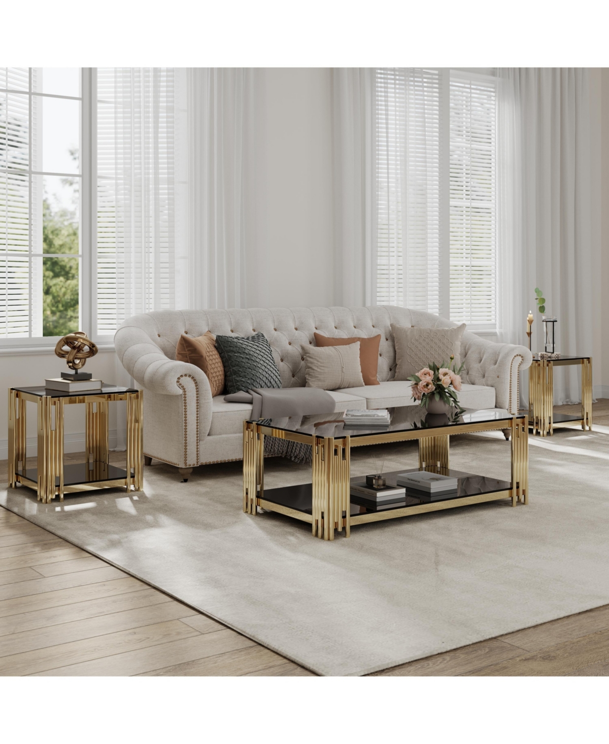 Streamdale Furniture Luxurious End Table Mirrored Glass, Polished Gold Frame, 20"x20"x22", Modern Glam Style