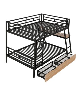 Full Size Metal Bunk Bed With Built-In Desk, Light And 2 Drawers