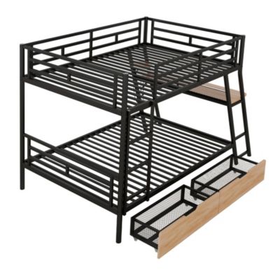 Full Size Metal Bunk Bed With Built-In Desk, Light And 2 Drawers
