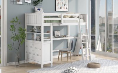 Streamdale Espresso Twin Loft Bed with Desk and Drawers