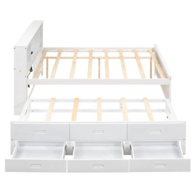 Twin Platform Bed with Storage, USB, Trundle, and Drawers