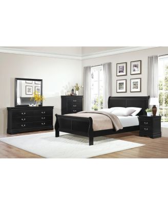Black Finish Louis Philippe Style 1 Piece Queen Size Sleigh Bed Traditional Design Furniture