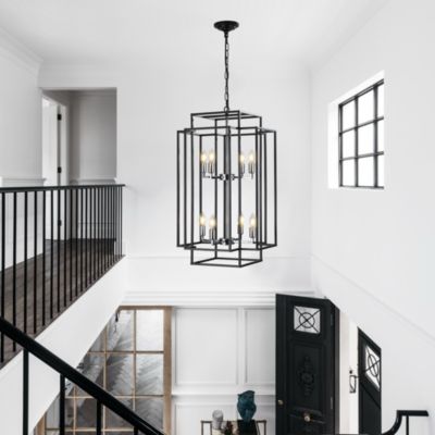 Adjustable Black Geometric Foyer Pendant Light with Chromed Base