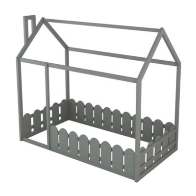 Streamdale Twin Size Wood Bed House Bed Frame With Fence, For Kids, Teens, Girl