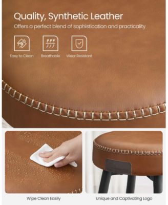 Set Of 2, Kitchen Bar Stools, Breakfast Stools, Synthetic Leather With Stitching