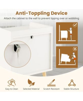 Modern End Table with 3 Rattan Decorated Drawers-White