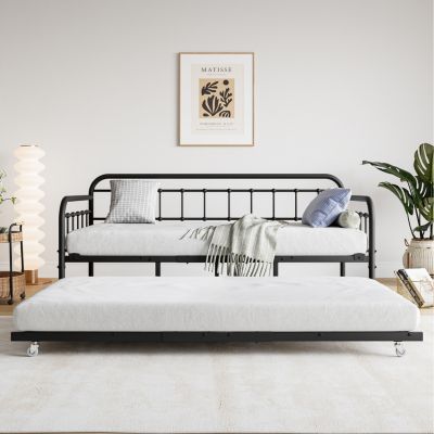 Twin Metal Daybed with Trundle and Slat Support