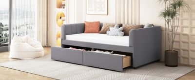 Streamdale Pink Upholstered Daybed with Ergonomic Backrest and Drawers