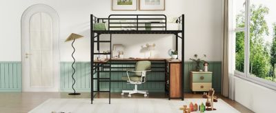 Streamdale Metal Loft Bed with Shelving and L-Desk