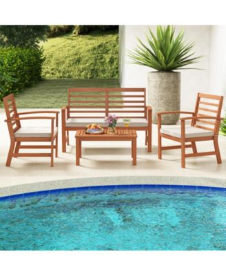4 Pieces Outdoor Furniture Set with Stable Acacia Wood Frame