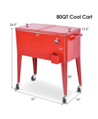 Red Portable Outdoor Patio Cooler Cart