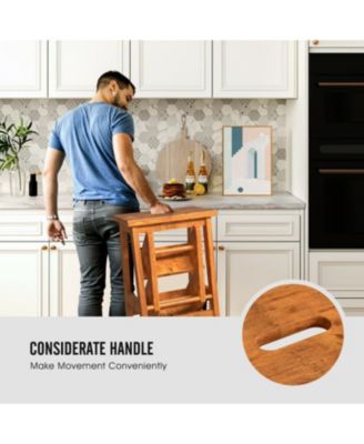 3-in-1 Rubber Wood Convenient Handle Step Stool