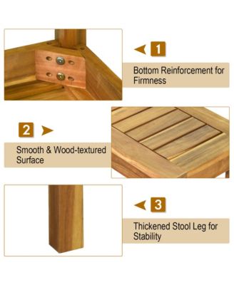 Set of 2 Acacia Wood Bench Dining Bench Patio Garden w/ Slatted Seat Indonesia Teak