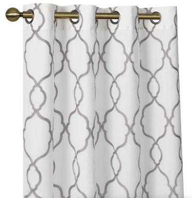 2 Pack Geo Trellis Double Layered Sheer Embroidered Grommet Curtains