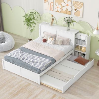 Streamdale Queen Storage Bed with Pull-Out Shelves and Trundle