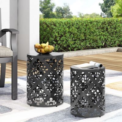 Elegant Iron Cut Side Table Set with Cylindrical Structure