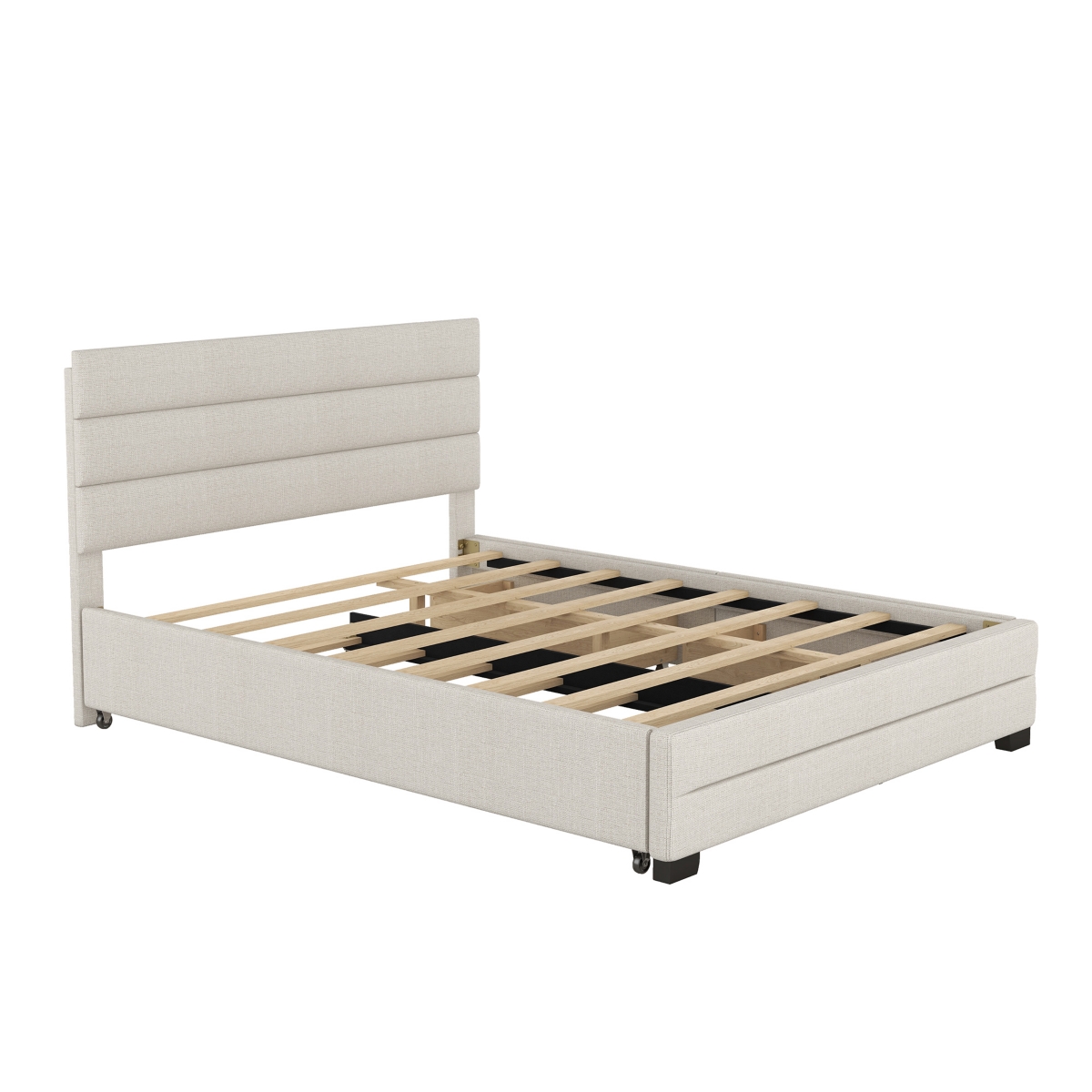 Streamdale Queen Upholstered Platform Bed With Twin Size Trundle And Two Drawers