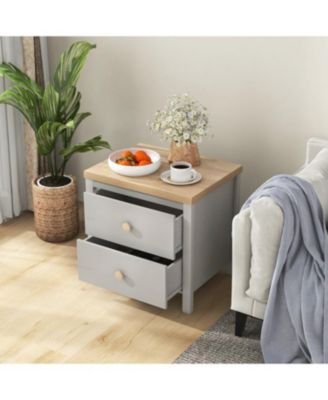 2-Drawer Nightstand with Rubber Wood Legs