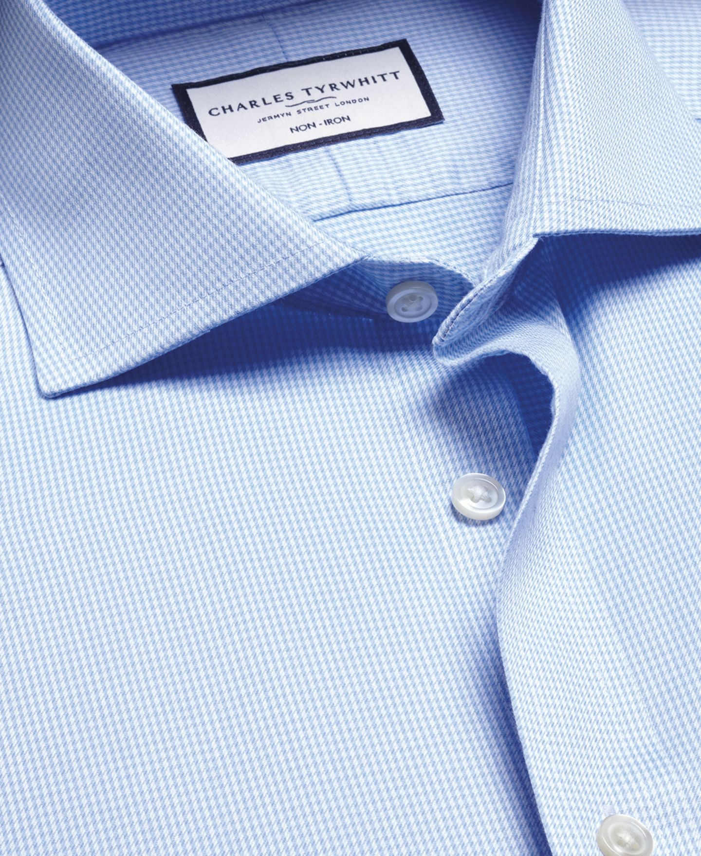Мужская рубашка Charles Tyrwhitt Slim-Fit Non-Iron Puppytooth Dress Shirt, цвет: Небесно-голубой — фото 5